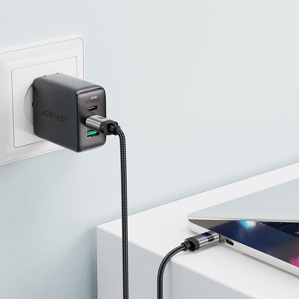 Кабел за данни и зареждане USB-C - USB-C Acefast C15-03 Display, 60W, 1.2m, Черен