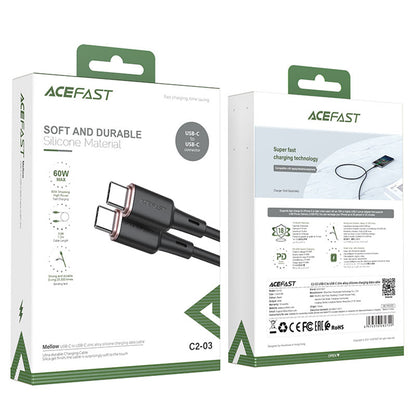 Кабел за данни и зареждане USB-C - USB-C Acefast C2-03, 60W, 1.2m, Черен