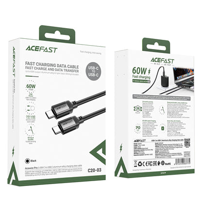 Кабел за данни и зареждане USB-C - USB-C Acefast C20-03, 60W, 1.2m, Черен