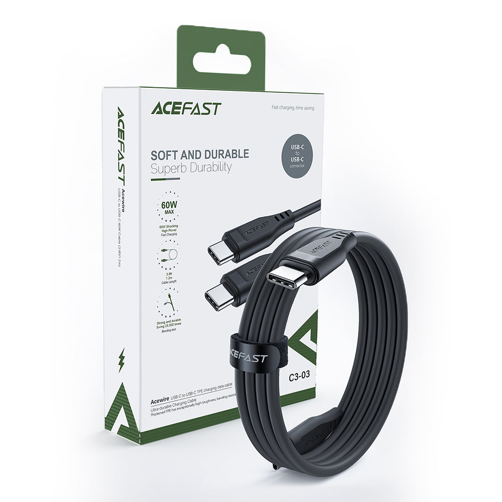 Кабел за данни и зареждане USB-C - USB-C Acefast C3-03, 60W, 1.2m, Черен