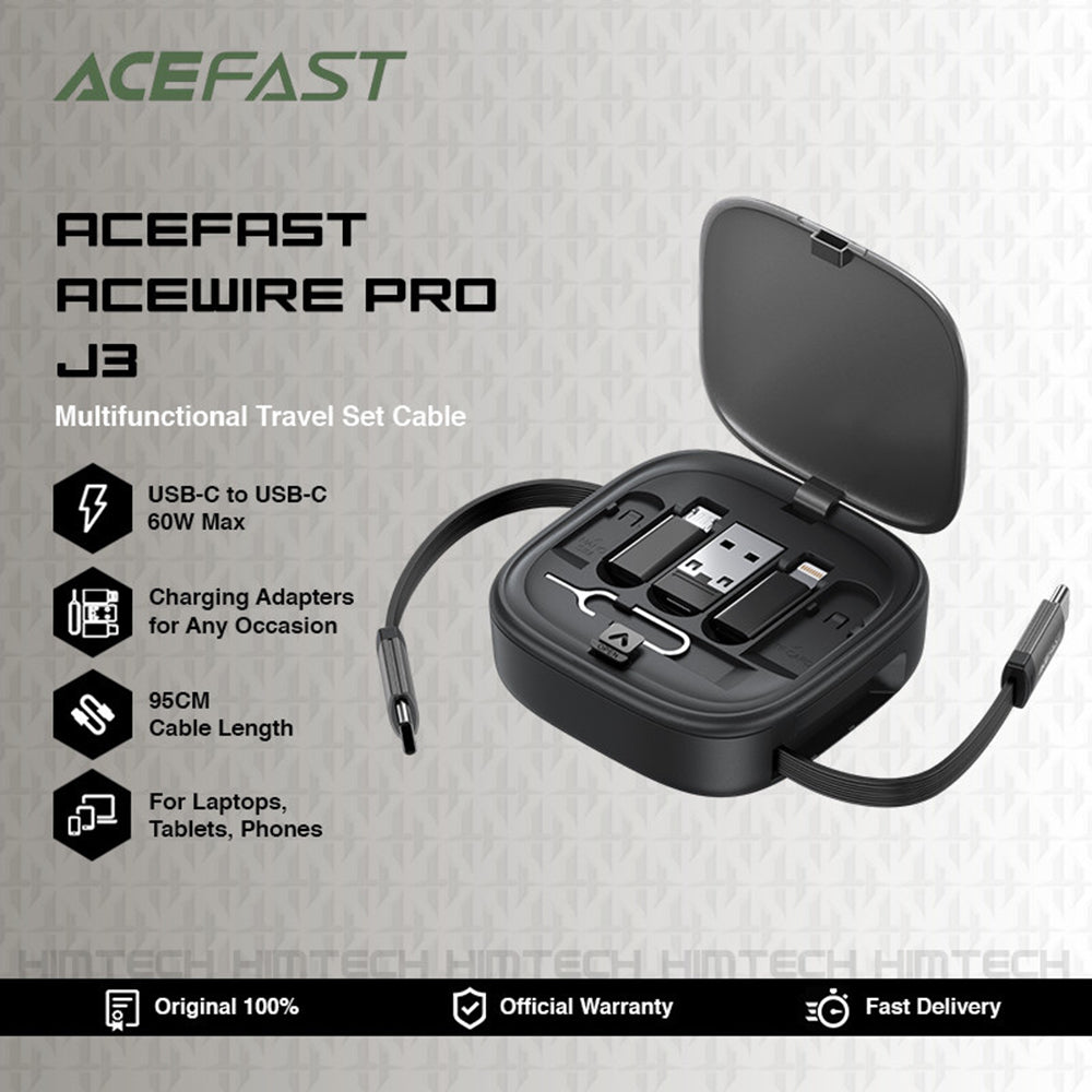 Кабел за данни и зареждане USB-C - USB-C Acefast Travel J3, 60W, 0.95m, Черен
