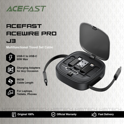 Кабел за данни и зареждане USB-C - USB-C Acefast Travel J3, 60W, 0.95m, Черен