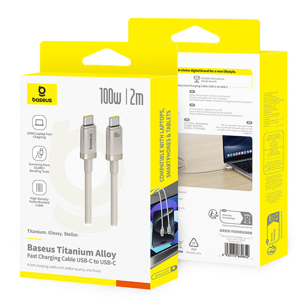 Кабел за данни и зареждане USB-C - USB-C Baseus Titanium, 100W, 2m, Сребрист P10378100G21-01