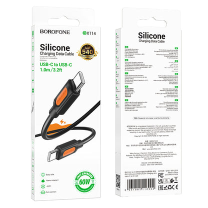 Кабел за данни и зареждане USB-C - USB-C Borofone BX114 Silicone, 60W, 1m, Черен