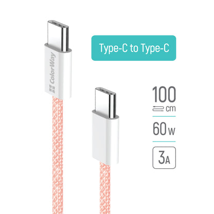 USB-C Data and Charging Cable - USB-C ColorWay CW-CBPDCC061, 60W, 1m, Pink