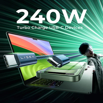 Кабел за данни и зареждане USB-C - USB-C Lisen, 240W, 2m, Комплект 2 броя, Тъмносин YL0123070023