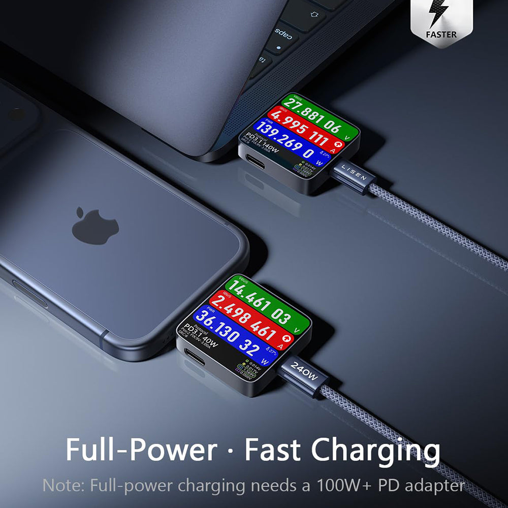 Кабел за данни и зареждане USB-C - USB-C Lisen, 240W, 2m, Комплект 2 броя, Тъмносин YL0123070023