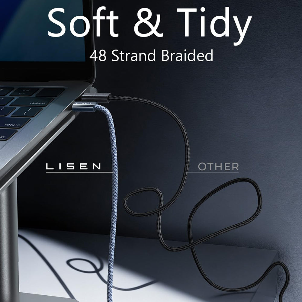 Кабел за данни и зареждане USB-C - USB-C Lisen, 240W, 2m, Комплект 2 броя, Тъмносин YL0123070023