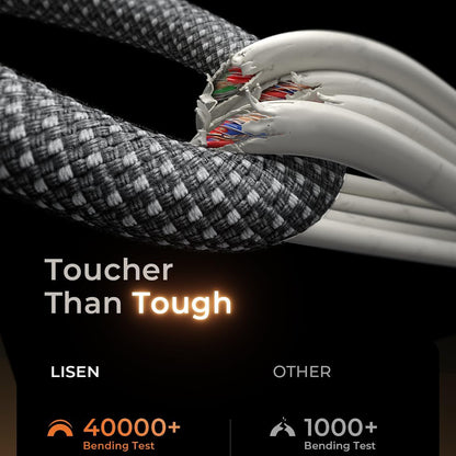 Кабел за данни и зареждане USB-C - USB-C Lisen, 60W, Комплект 5 броя (2 x 1m, 2 x 2m, 1 x 3m), Черен YL0123070010