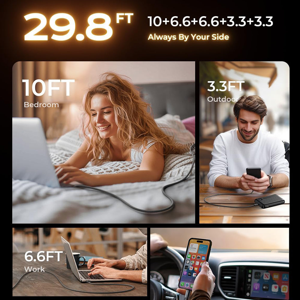 Кабел за данни и зареждане USB-C - USB-C Lisen, 60W, Комплект 5 броя (2 x 1m, 2 x 2m, 1 x 3m), Черен YL0123070010