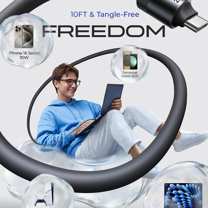 Кабел за данни и зареждане USB-C - USB-C Lisen L115, 100W, 3m, Черен YL0125040001