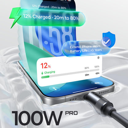 Кабел за данни и зареждане USB-C - USB-C Lisen L115, 100W, 3m, Черен YL0125040001