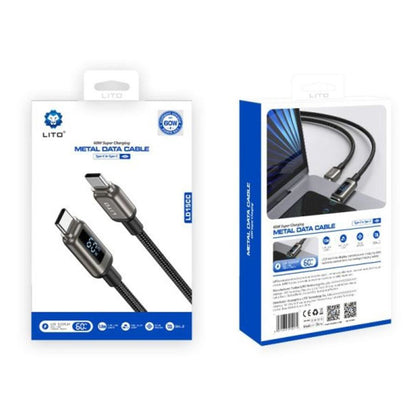 Кабел за данни и зареждане USB-C - USB-C Lito LD15 Display, 60W, 1m, Черен