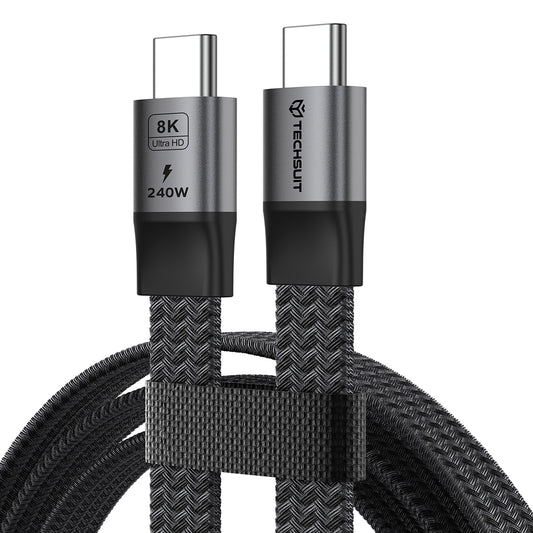 Кабел за данни и зареждане USB-C - USB-C Techsuit ElysiumSync Pro CX1, 240W, 1м, Сив