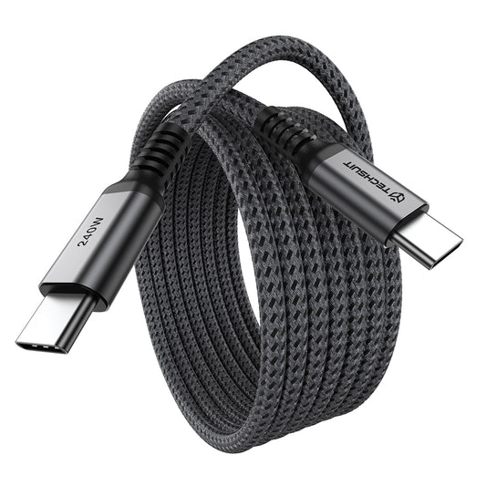 Кабел за данни и зареждане USB-C - USB-C Techsuit TitanSync Pro CX2, 240W, 2м, Сив