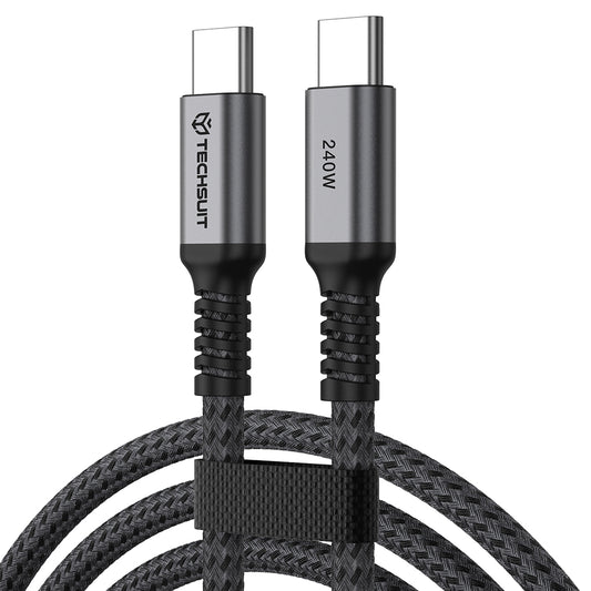 Кабел за данни и зареждане USB-C - USB-C Techsuit TitanSync Pro CX2, 240W, 2м, Сив
