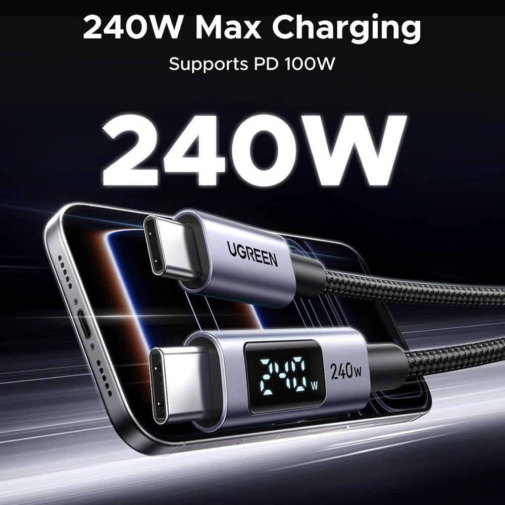 Кабел за данни и зареждане USB-C - USB-C UGREEN 65866 Display, 240W, 1m, Сив