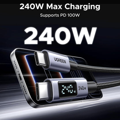 Кабел за данни и зареждане USB-C - USB-C UGREEN 65866 Display, 240W, 1m, Сив