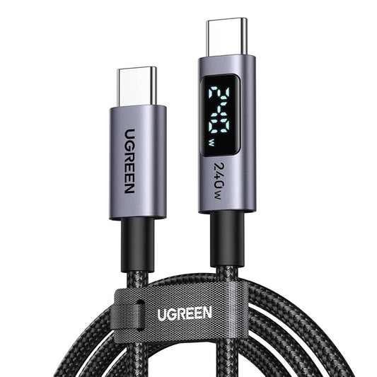 Кабел за данни и зареждане USB-C - USB-C UGREEN 65867 Display, 240W, 2м, Сив