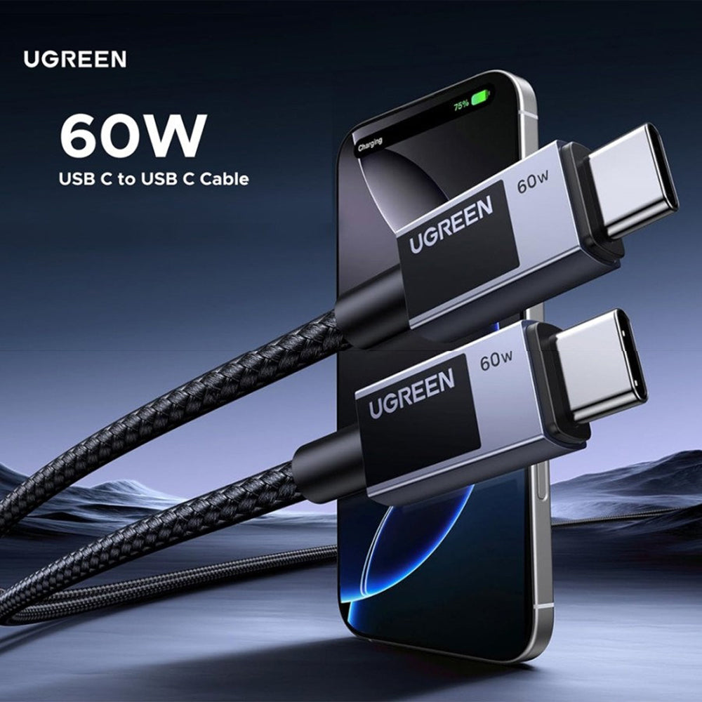 Кабел за данни и зареждане USB-C - USB-C UGREEN L524, 60W, 1m, Сив