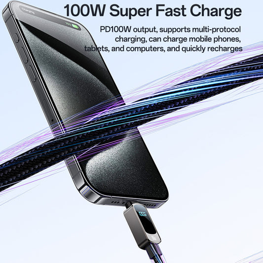 Кабел за данни и зареждане USB-C - USB-C Yesido CA179 Display, 100W, 1.2m, Черен