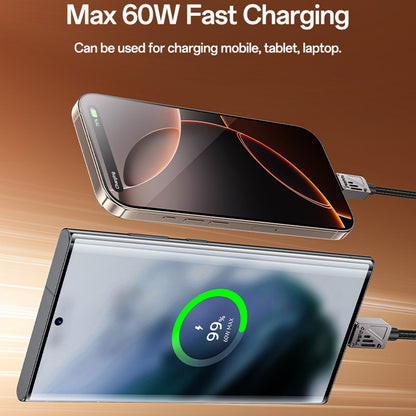 Кабел за данни и зареждане USB-C - USB-C Yesido CA196, 60W, 1.2m, Черен