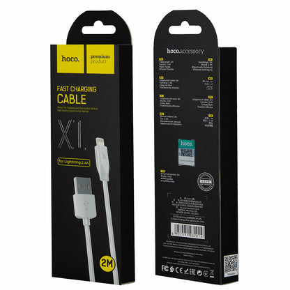 Кабел за данни и зареждане USB-A - Lightning HOCO Rapid X1, 18W, 2m, Бял