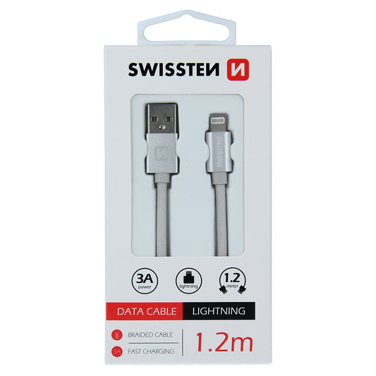 Кабел за данни и зареждане USB-A - Lightning Swissten, 18W, 1,2 м, сребрист 71524203