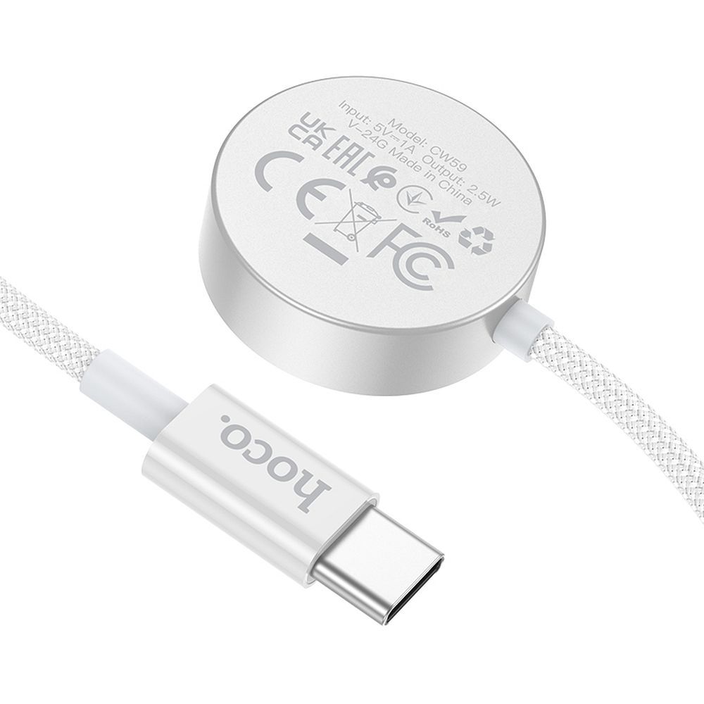 Кабел за зареждане HOCO CW59 за Apple Watch / Samsung Galaxy Watch Series, Бял
