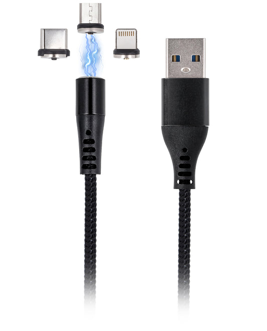 USB-A Data and Charging Cable - Lightning / microUSB / USB-C MaXlife MXUC-02-2 3in1, 18W, 1m, Black