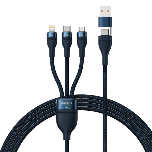 Кабел за зареждане USB-C / USB-A - Lightning / microUSB / USB-C Baseus Flash Series II, 100W, 1.2m, Тъмносин CASS030103