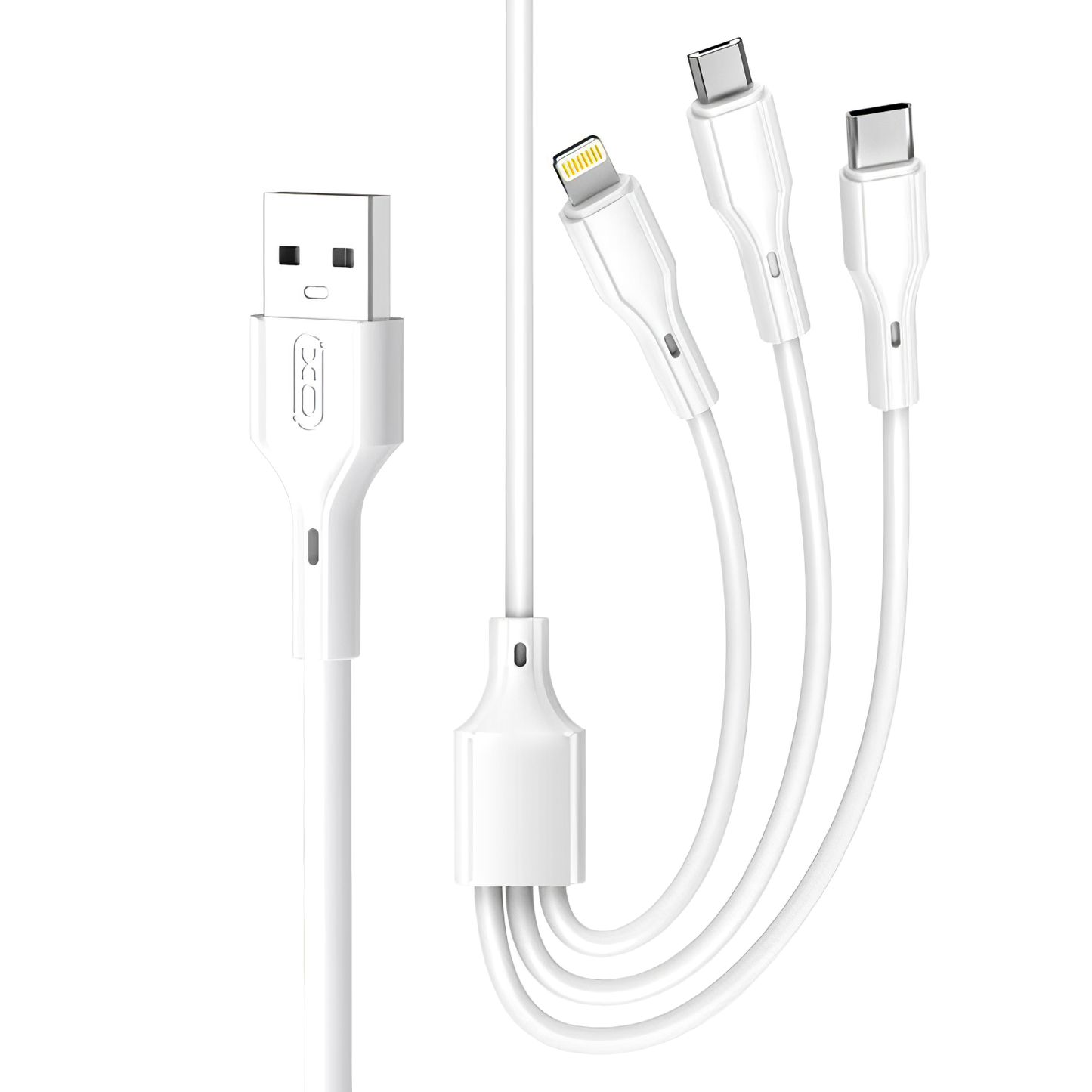 USB-A - Lightning / microUSB / USB-C кабел за зареждане XO Design NB230 3в1, 20W, 1m, бял 