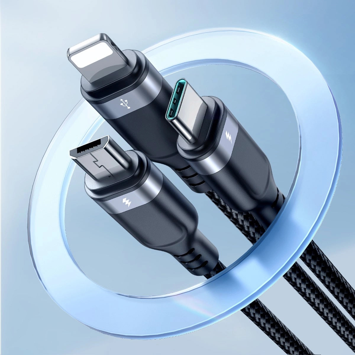 Кабел за зареждане USB-A - Lightning / microUSB / USB-C Joyroom S-A18 3в1, 20W, 0.3m, Черен