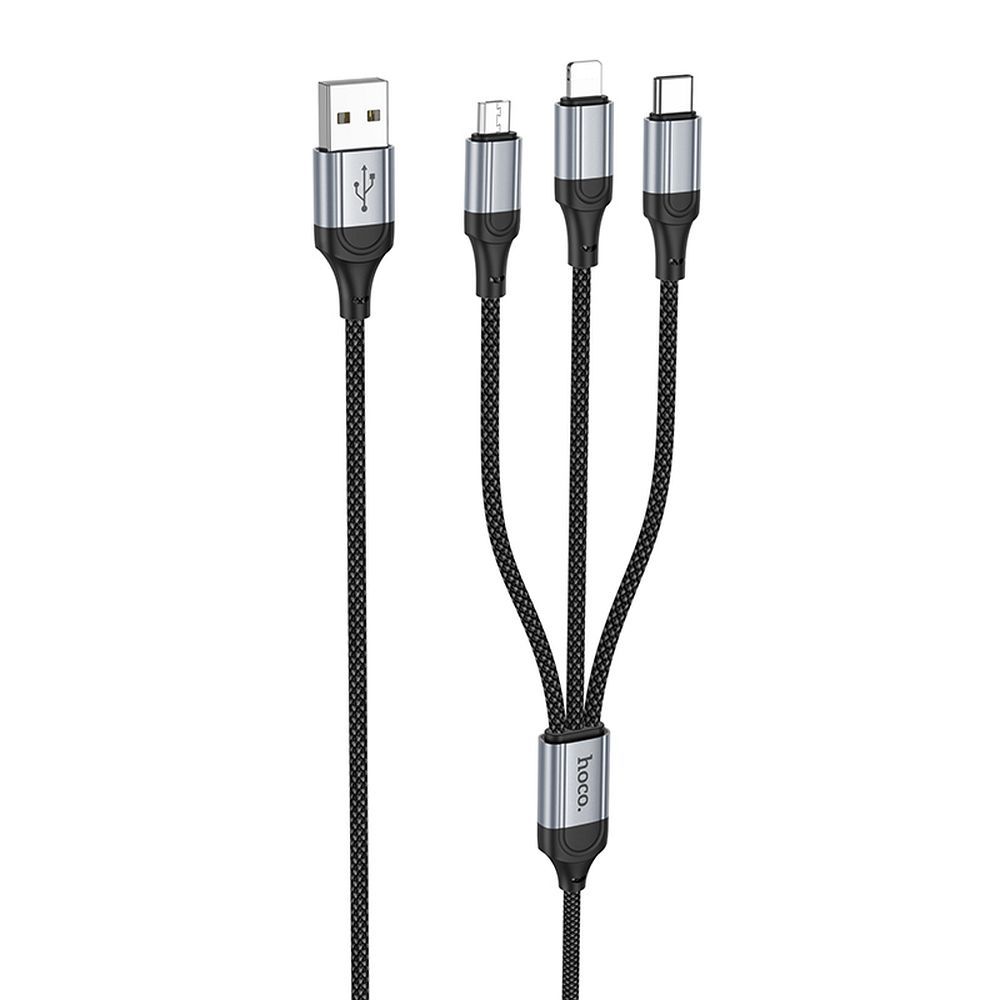 Кабел за зареждане USB-A - Lightning / microUSB / USB-C HOCO X102 3в1, 18W, 1 м, черен 