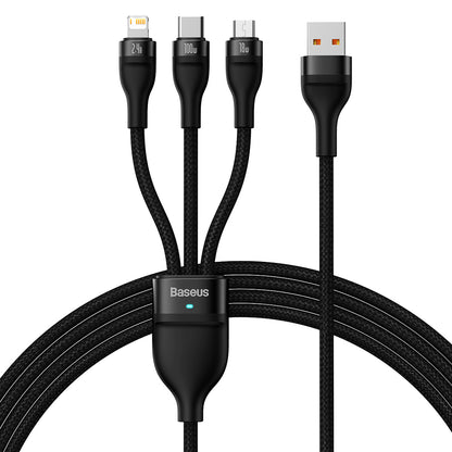 Кабел за зареждане USB-A - Lightning / microUSB / USB-C Baseus Flash Series II 3in1, 100W, 1.2m, Черен CASS030001