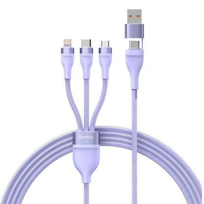 Кабел за зареждане USB-A / USB-C - Lightning / microUSB / USB-C Baseus Flash Series II 3in1, 100W, 1.2m, Лилав CASS030105