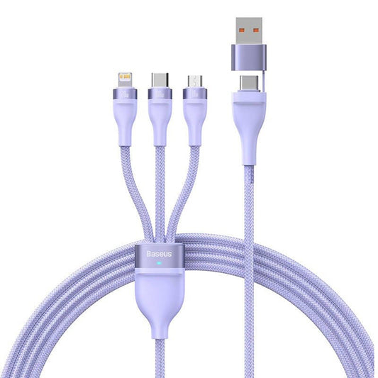 Кабел за зареждане USB-A / USB-C - Lightning / microUSB / USB-C Baseus Flash Series II 3in1, 100W, 1.2m, Лилав CASS030105