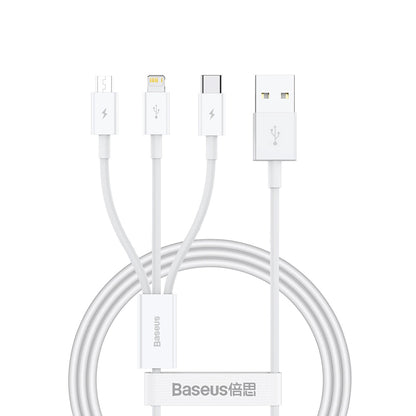 Кабел за зареждане USB-A - Lightning / microUSB / USB-C Baseus Superior 3in1 Series, 20W, 1m, Бял P10320105221-00