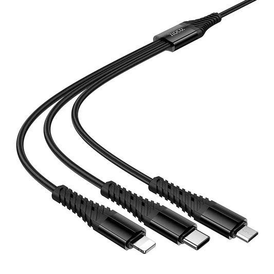 Кабел за зареждане USB-A / USB-C - Lightning / microUSB / USB-C HOCO X123 3в1, 18W, 1м, Черен