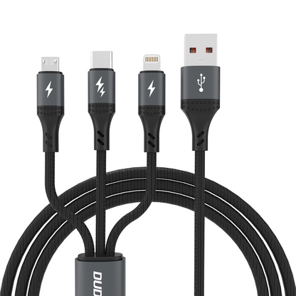 Кабел за зареждане USB-A - Lightning / microUSB / USB-C Dudao L3E 3в1, 60W, 1.2м, Черен