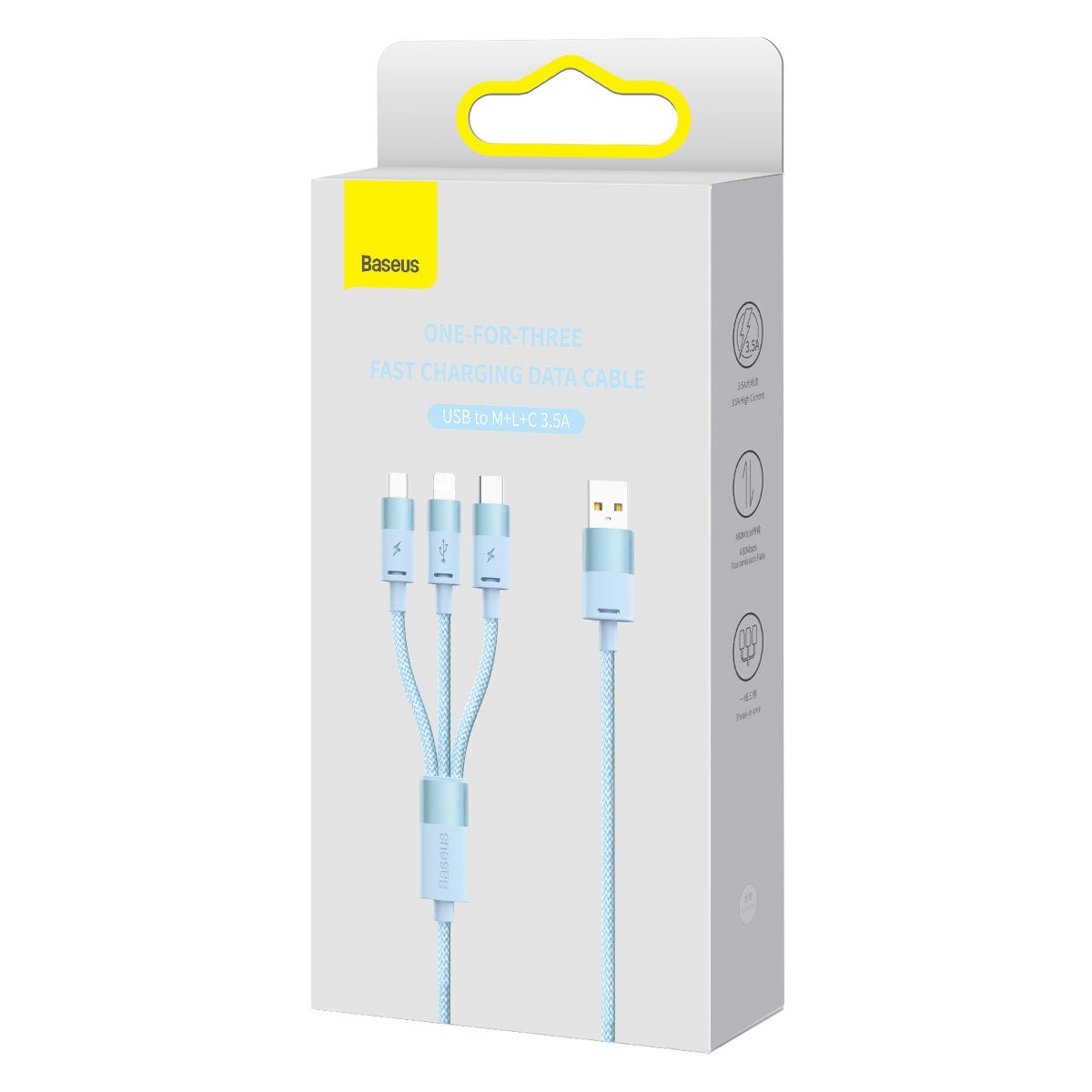 Кабел за зареждане USB-A - Lightning / microUSB / USB-C Baseus StarSpeed 3в1, 20W, 1.2m, Син CAXS000017