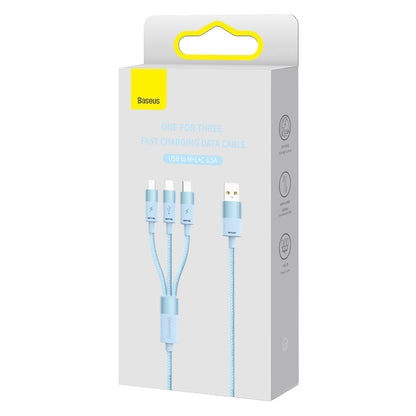 Кабел за зареждане USB-A - Lightning / microUSB / USB-C Baseus StarSpeed 3в1, 20W, 1.2m, Син CAXS000017