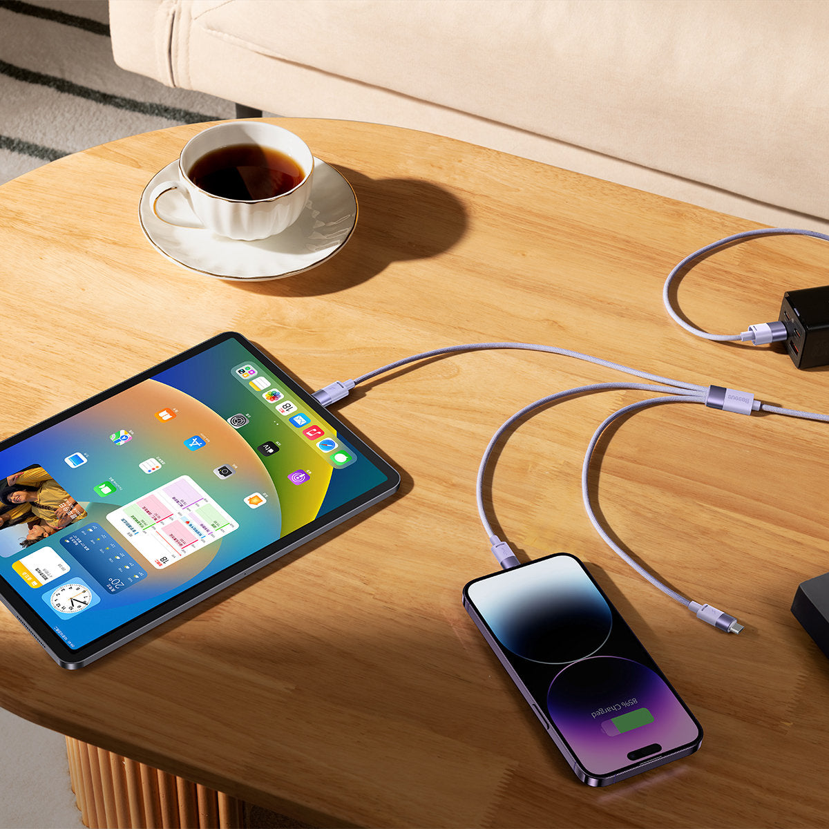 Кабел за зареждане USB-A - Lightning / microUSB / USB-C Baseus StarSpeed 3in1, 20W, 1.2m, Лилав CAXS000005