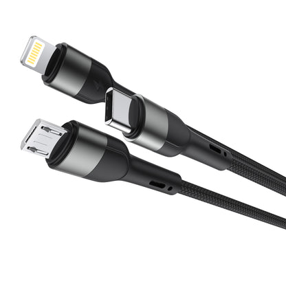 Кабел за зареждане USB-A / USB-C - Lightning / microUSB / USB-C XO Design NB254 3в1, 60W, 1,2 м, черен 