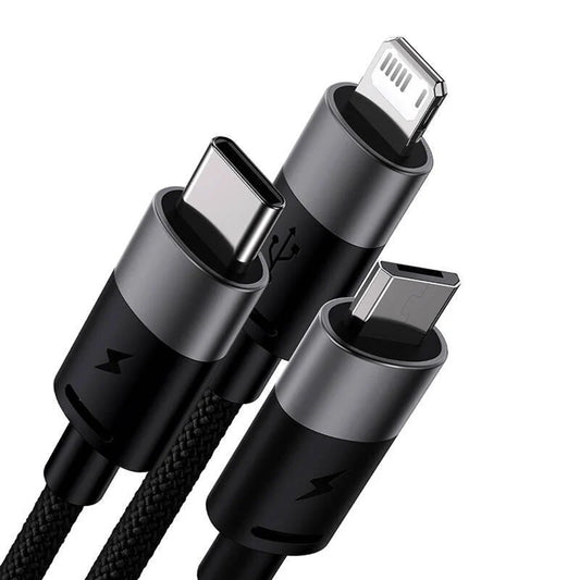 Кабел за зареждане USB-A - Lightning / microUSB / USB-C Baseus StarSpeed 3in1, 20W, 0.6m, Черен P10319900111-00