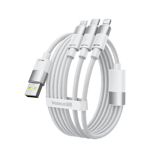 Кабел за зареждане USB-A - Lightning / microUSB / USB-C Baseus StarSpeed, 100W, 1.5m, Бял P10319900211-00