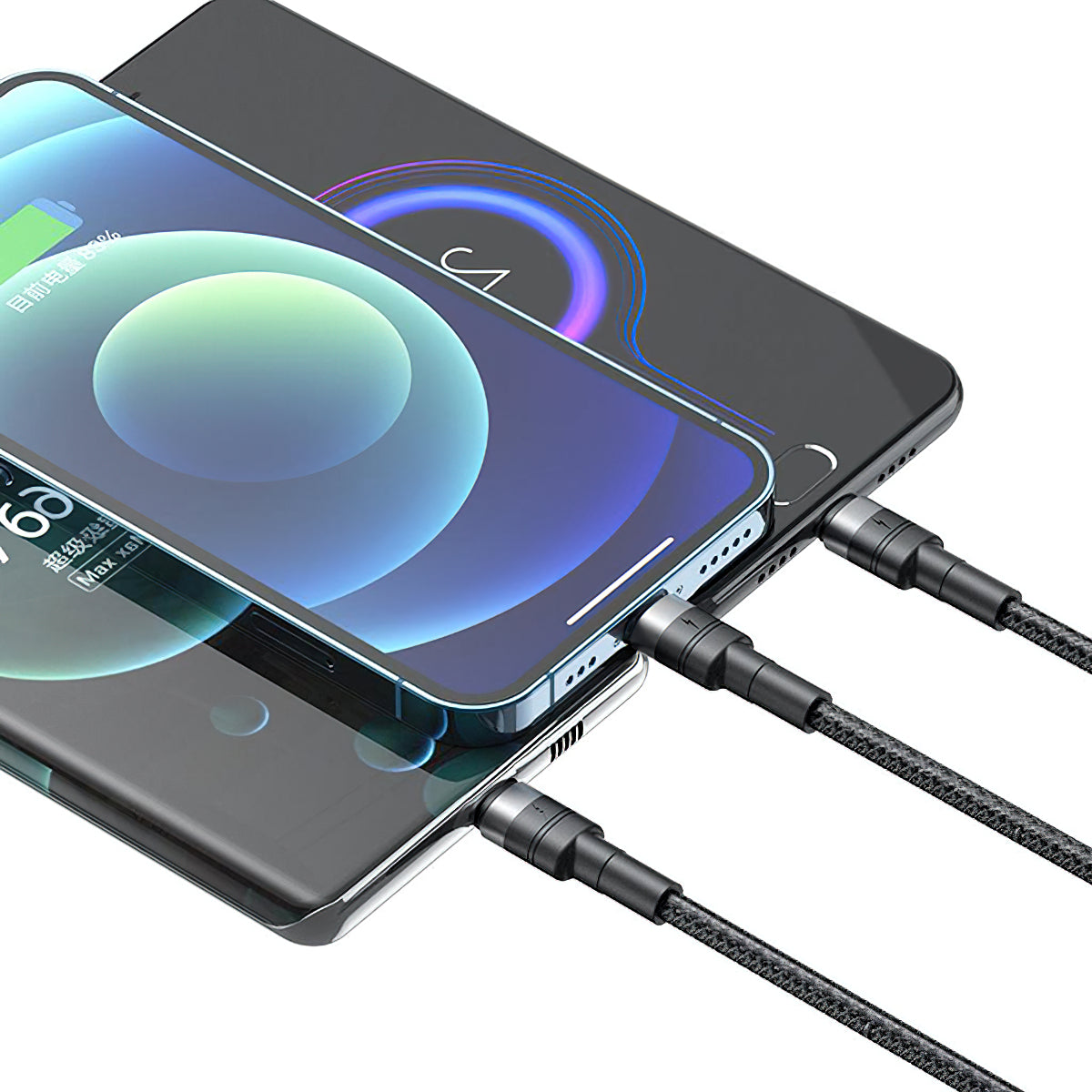 Кабел за зареждане USB-A - Lightning / microUSB / USB-C XO Design NB-Q191 3in1, 66W, 1.2m, Черен