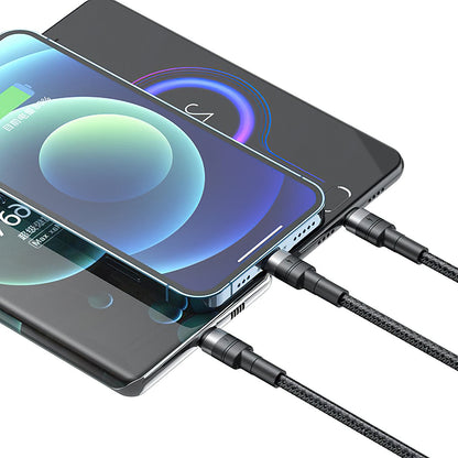 Кабел за зареждане USB-A - Lightning / microUSB / USB-C XO Design NB-Q191 3in1, 66W, 1.2m, Черен