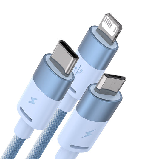 Кабел за зареждане USB-A - Lightning / microUSB / USB-C Baseus StarSpeed 3в1, 20W, 1.2m, Син CAXS000017