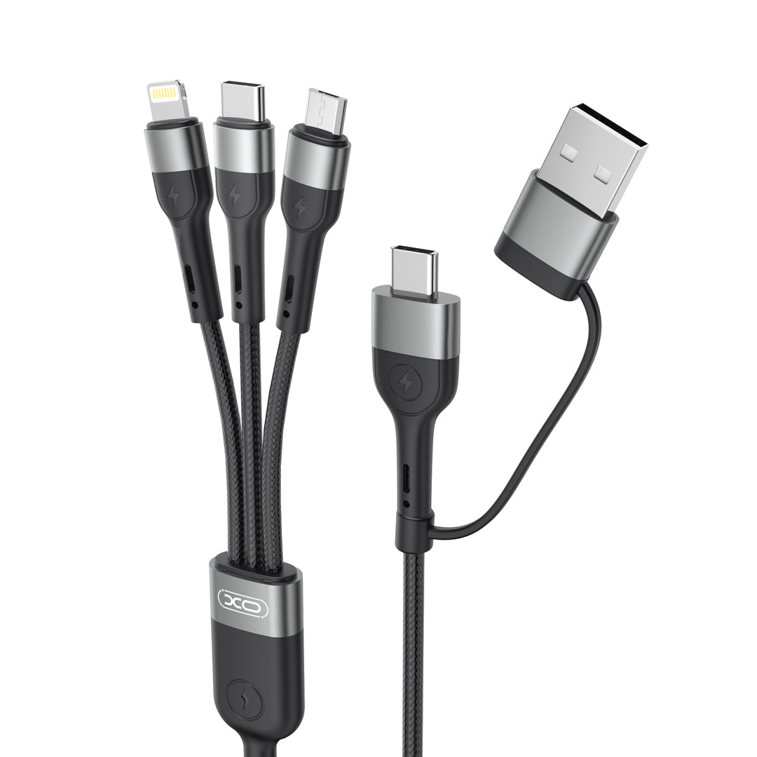 Кабел за зареждане USB-A / USB-C - Lightning / microUSB / USB-C XO Design NB254 3в1, 60W, 1,2 м, черен 